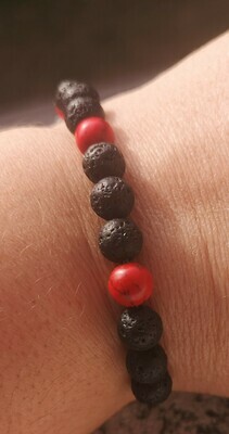 Bracelet en pierres naturelle de lave &amp; corail &quot;DIFFUSEUR&quot; 8 mm