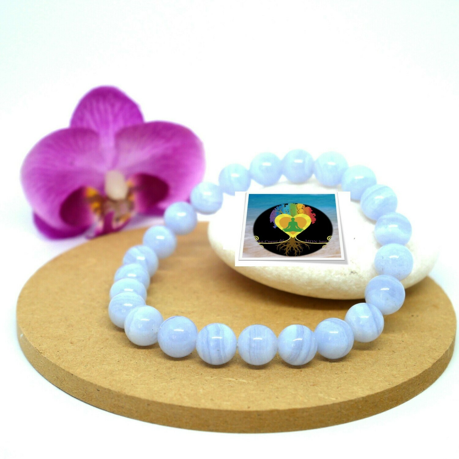 Bracelet en pierre naturelle &quot;Calcédoine&quot; 8 mm