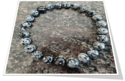 Bracelet en pierre naturelle &quot;Obsidienne flocon de neige&quot; 8 mm