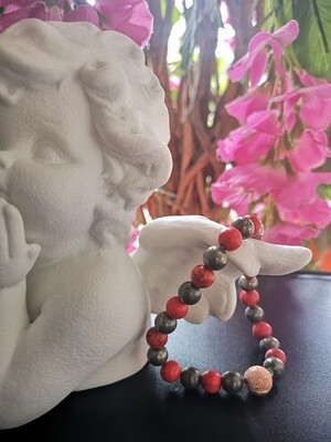 Bracelet en pierre naturelle &quot;Pyrite &amp; Corail&quot; 8 mm