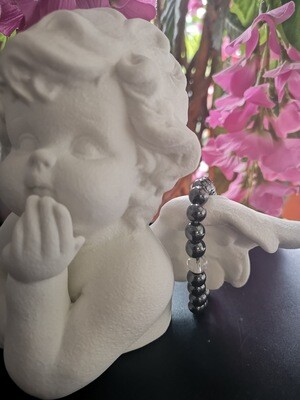 Bracelet en pierre naturelle &quot;Hématite &amp; Cristal de Roche&quot; 8 mm