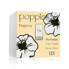 Poppies white Napkins 40cm 8fold 2 ply PK125