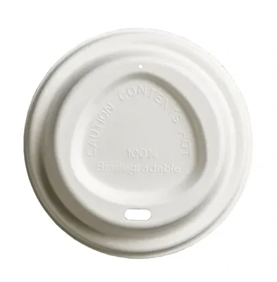 8oz Bagasse White Sip Thru Lid Sleeve