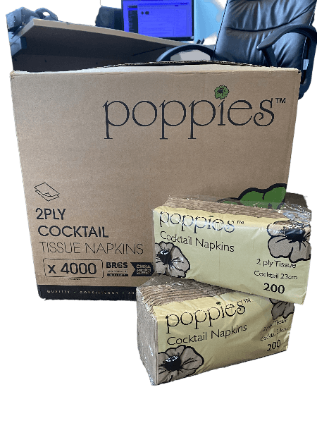 Poppies Recycled Cocktail Napkin Box of 4,000