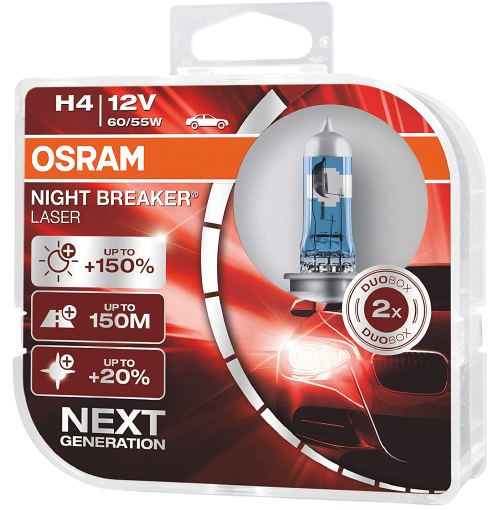 Osram Night Breaker Laser Next Gen Upgrade Headlight Bulb Set - H4 Twin Box