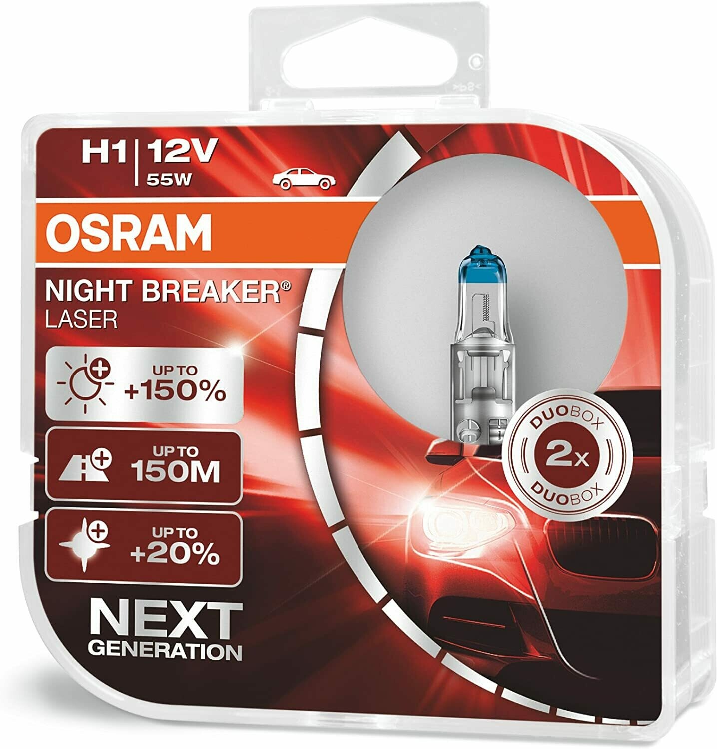 OSRAM NIGHT BREAKER LASER H1, next generation, halogen headlamp, 12V (2 lamps)