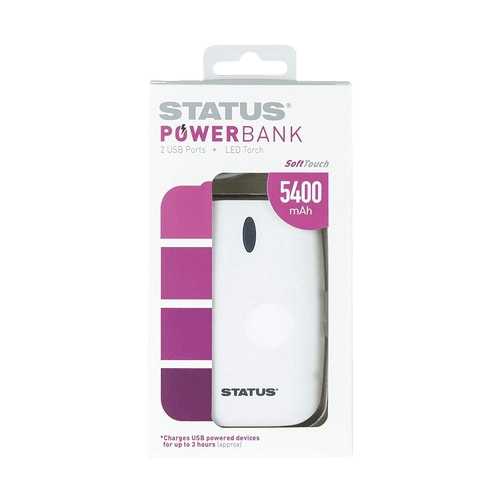 Status 5400mAh Powerbank with 2 USB Ports - White