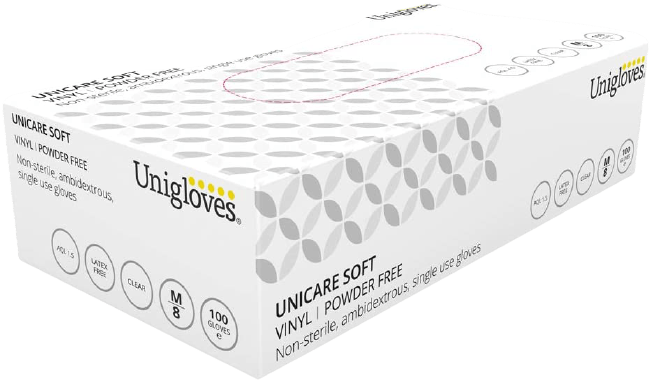 Unigloves - Powder Free Soft Vinyl Disposable Gloves Pack Of 100