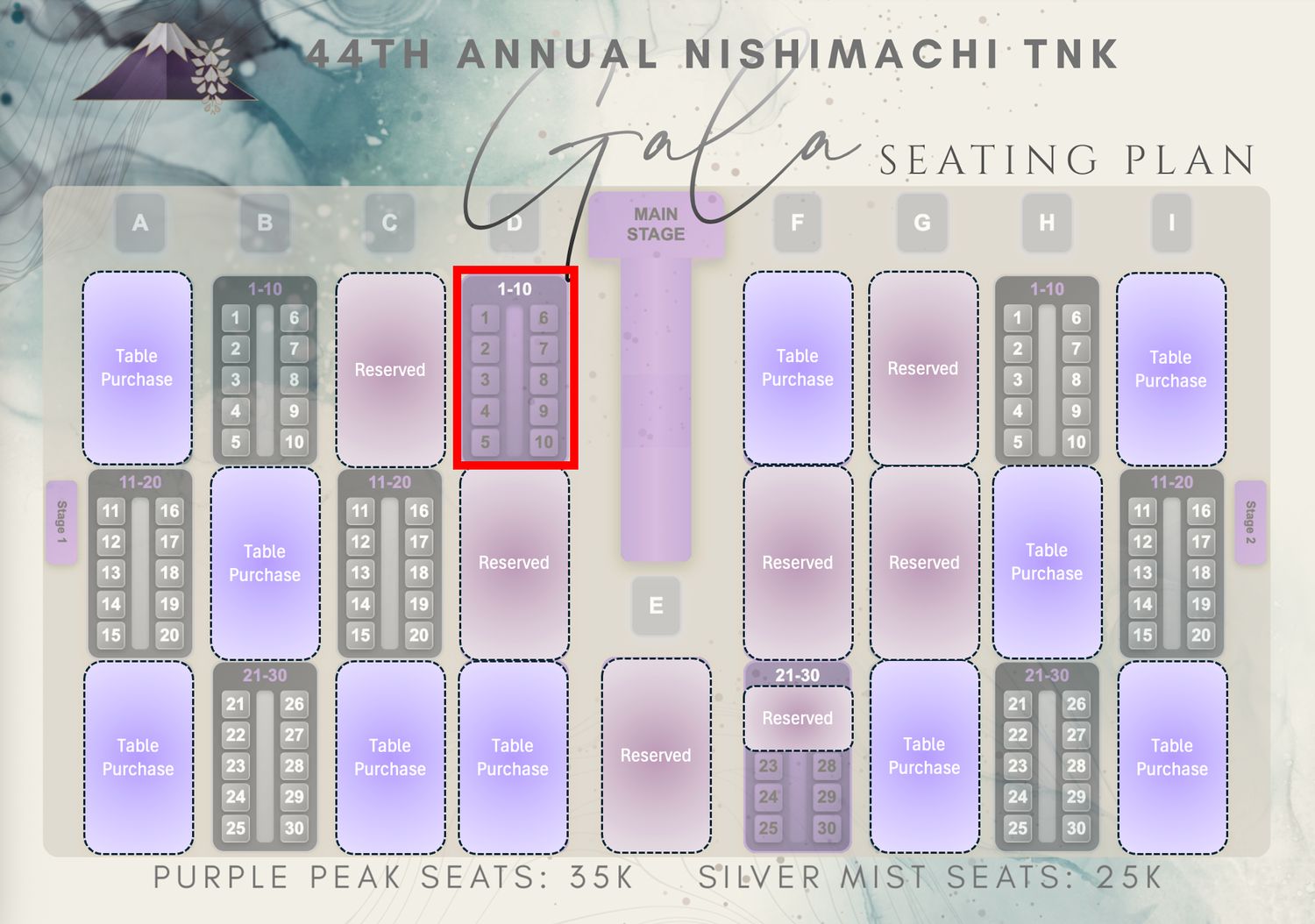 [44th Gala] PURPLE PEAK Individual Seats - D1-10