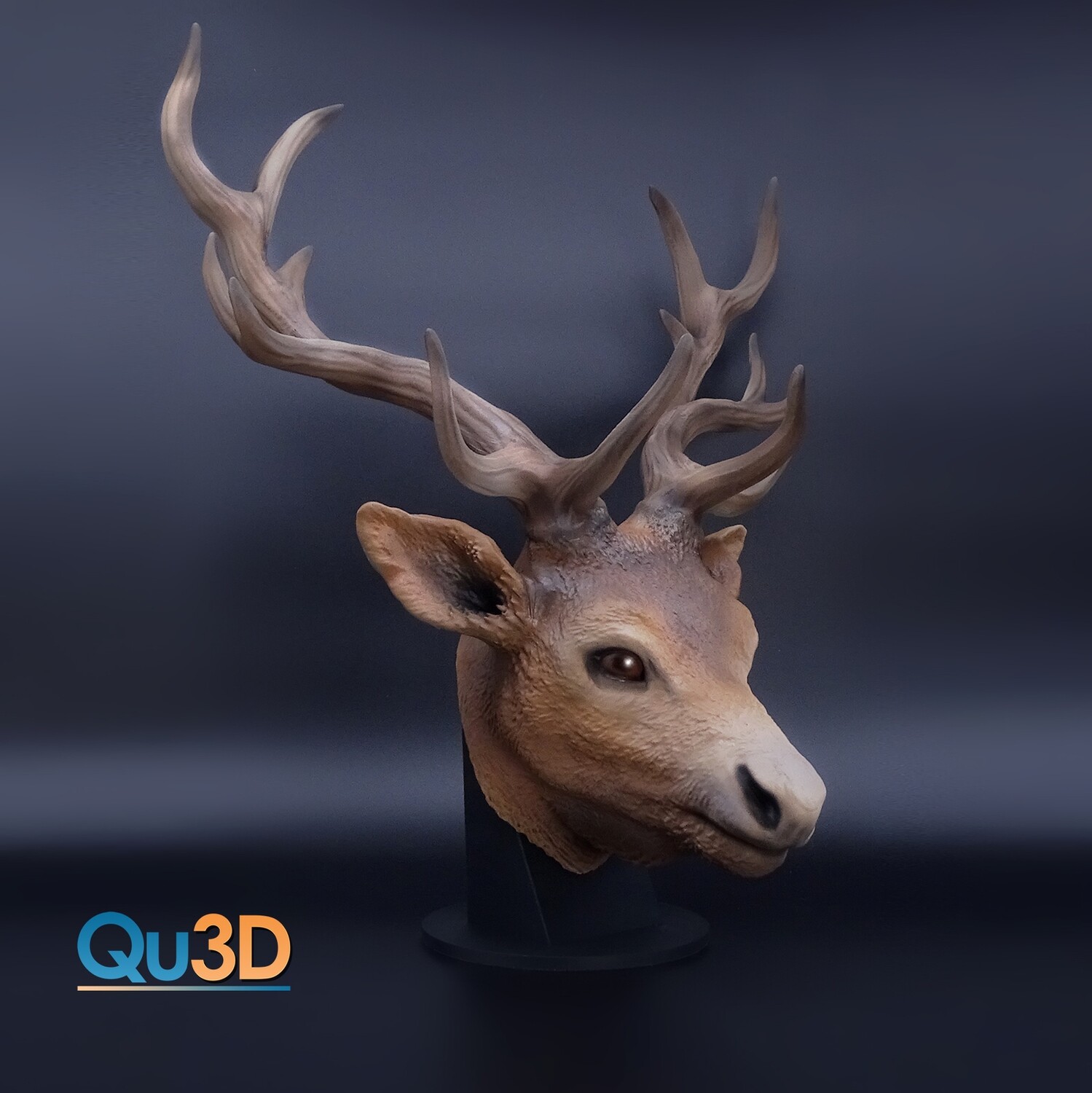 STL 3D print model - deer portrait -high polygon- incl. wall bracket and base, in 9 parts