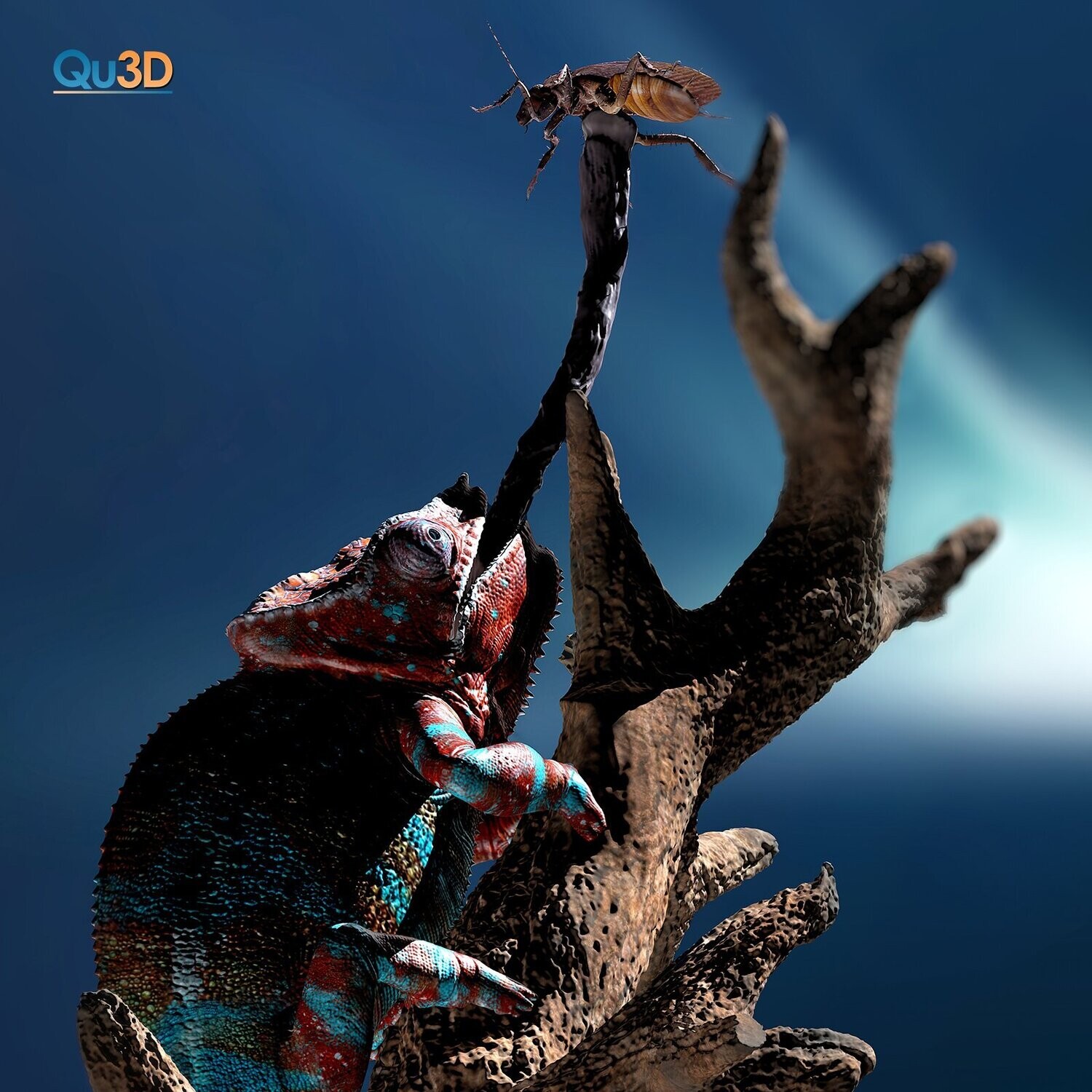 STL 3D Print File- Furcifer pardalis NosyBe-with tongue shot- 3D model with full-size texture​- high polygon