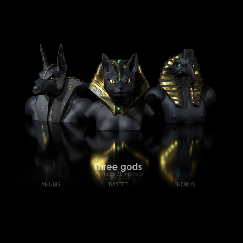 Three gods pack! Anubis Bastet and Horus bust - STL- 3D print file- high polygon