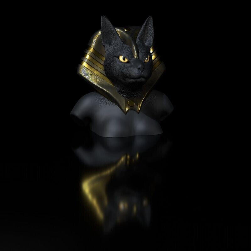 Goddess Bastet Bust (Deity, Cat)- STL 3D Print Model- High-Polygon