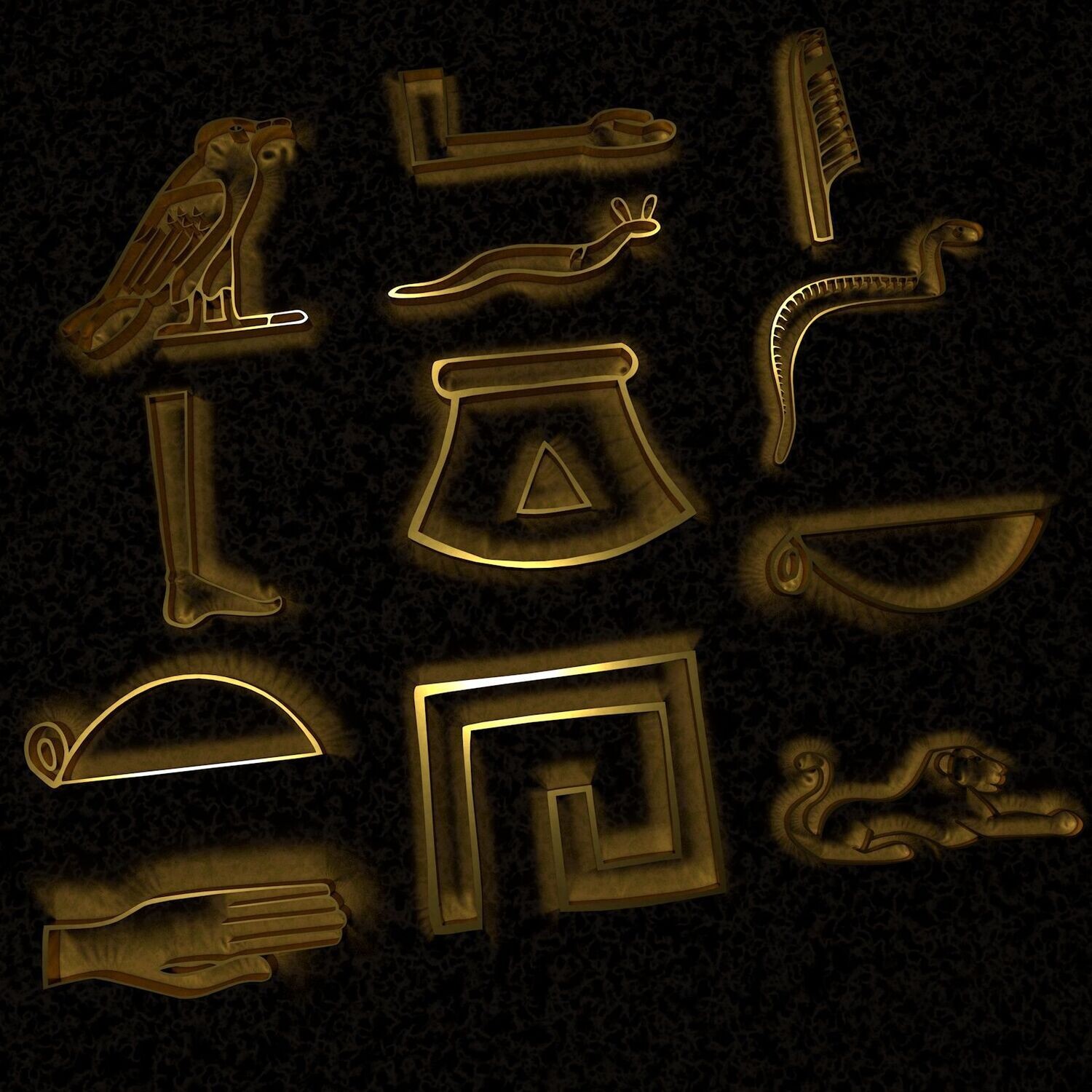 Ägyptische Hieroglyphen 3D Symbole (Kostenlos)- STL-3D-Druck-Datei -High-Polygon