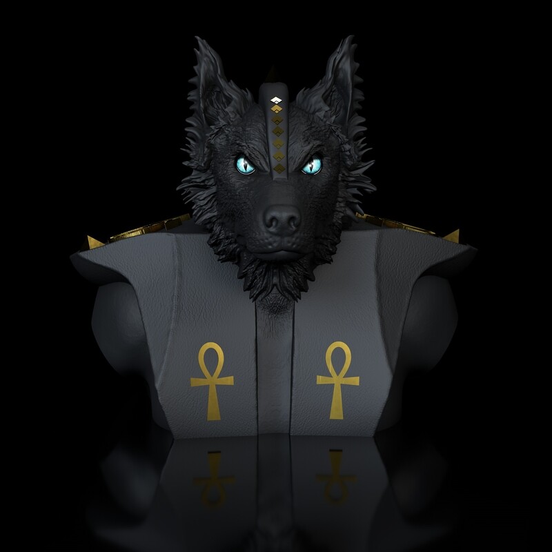 Australian Shepherd Bust (Dog, Animal) as STL 3D Printing Model Variant I - Evil Gaze High-Polygon