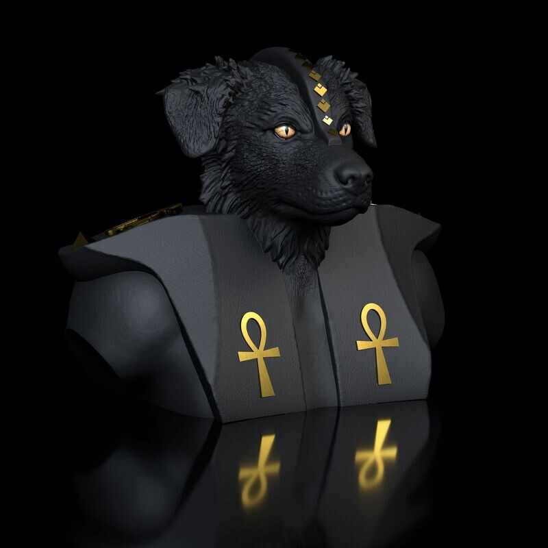 Aussie/Border-Anubis Bust (Dog) STL 3D Model - Looking Friendly​ - High-Polygon