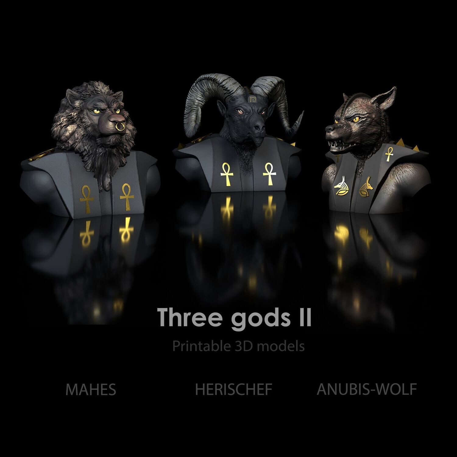 Three gods pack! Anubis Bastet and Horus bust - STL- 3D print file high polygon