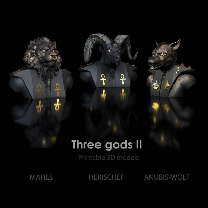 Three gods pack! Anubis Bastet and Horus bust - STL- 3D print file high polygon