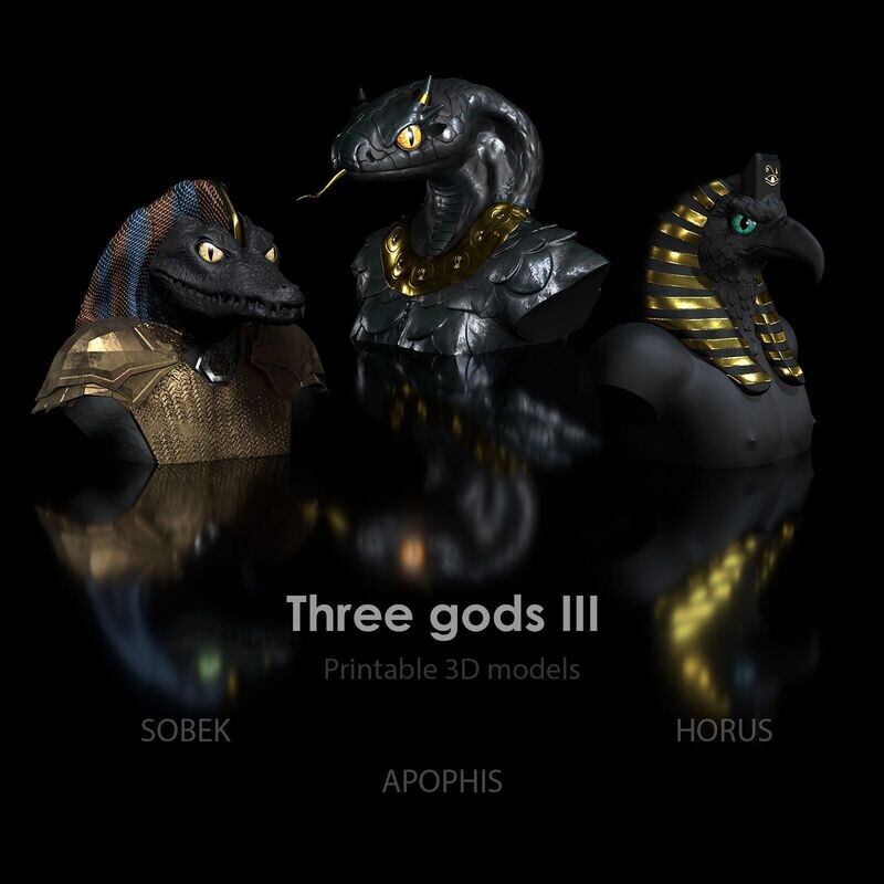 Three gods pack! Anubis- Sobek- Apophis + Horus and Horus STL- 3D print file high polygon