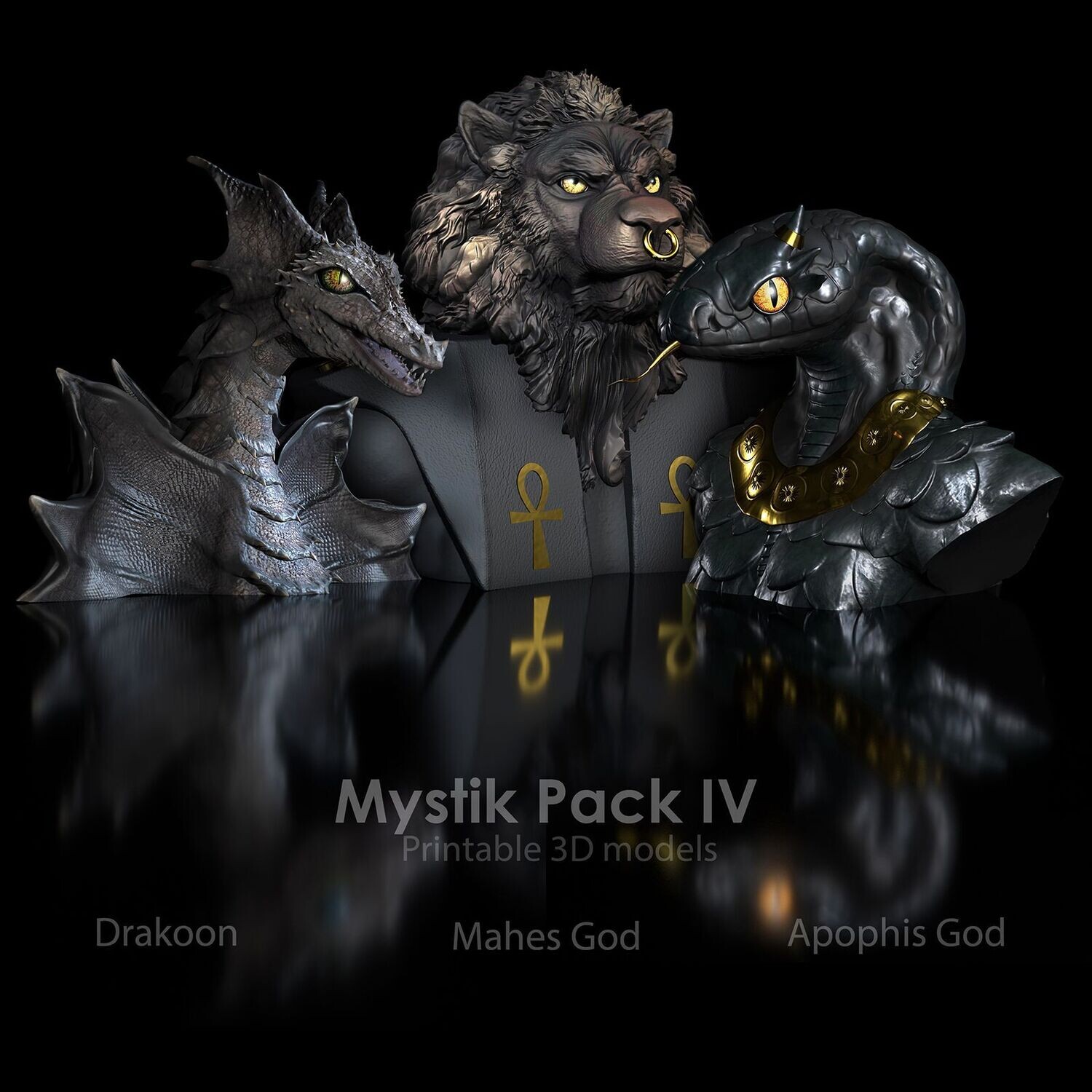 STL 3D printing Three Mystic Pack IIDraagon - Rhino-Dozer and Wulf-Hound-Bust- high polygon