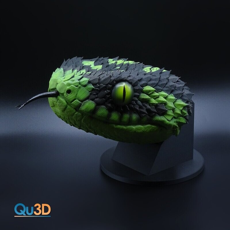 STL 3D print model - Atheris V2 high-polygon head model- incl. tongue, wall bracket and base