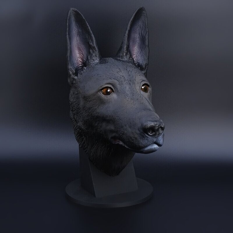 STL 3D print model German shepherd portrait -high polygon- incl. wall bracket and base different faces