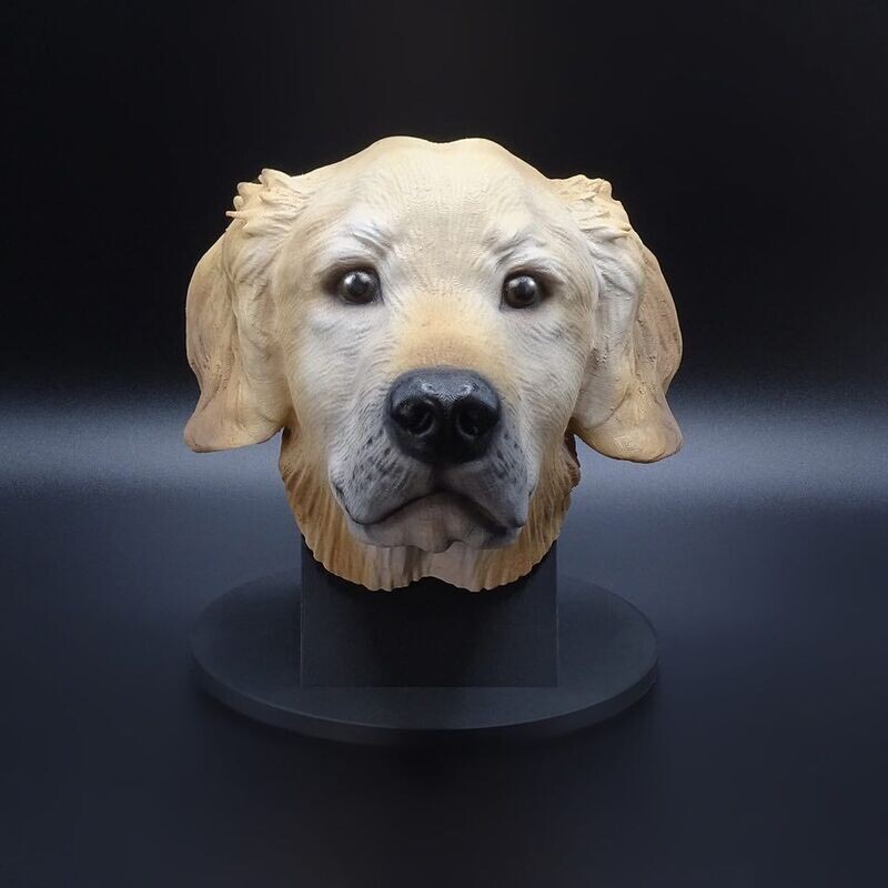 ​Golden Retriever Portrait - STL 3D Print Model- High-Polygon Includes wall mount and pedestal