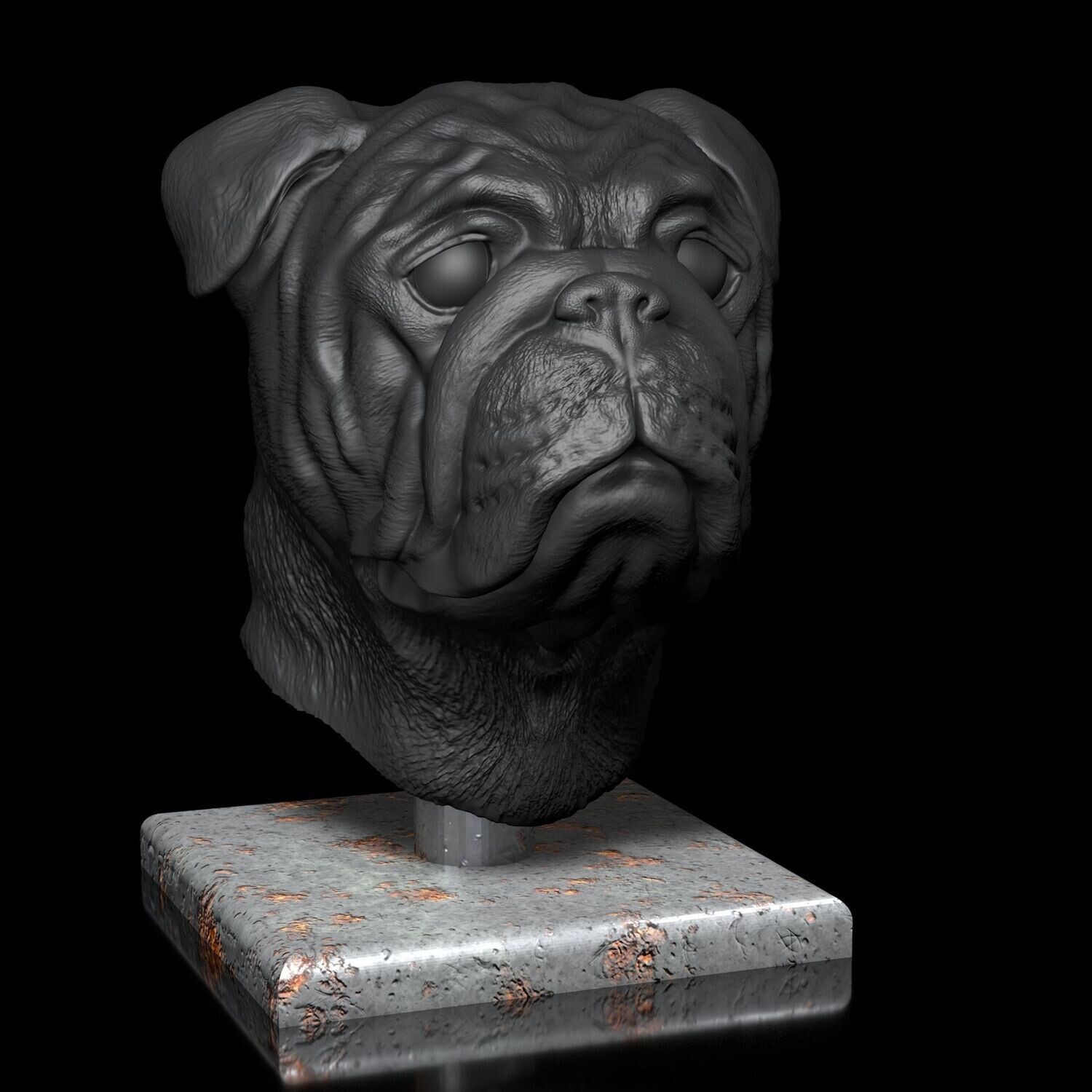 ​English Bulldog Head Portrait - STL-3D Print File- Includes Wall Mount and BaseHigh-Polygon