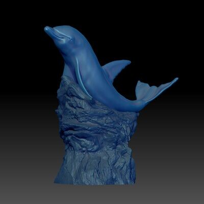 Dolphin on the Rock- STL 3D Print Model- High-Polygon- The file is simple and entirely printable without the need for supports!