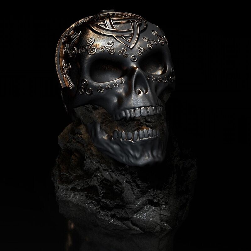 Skull on Rock with Celtic Symbols- as a Special Decorative Piece​- STL 3D Print Model- High-Polygon