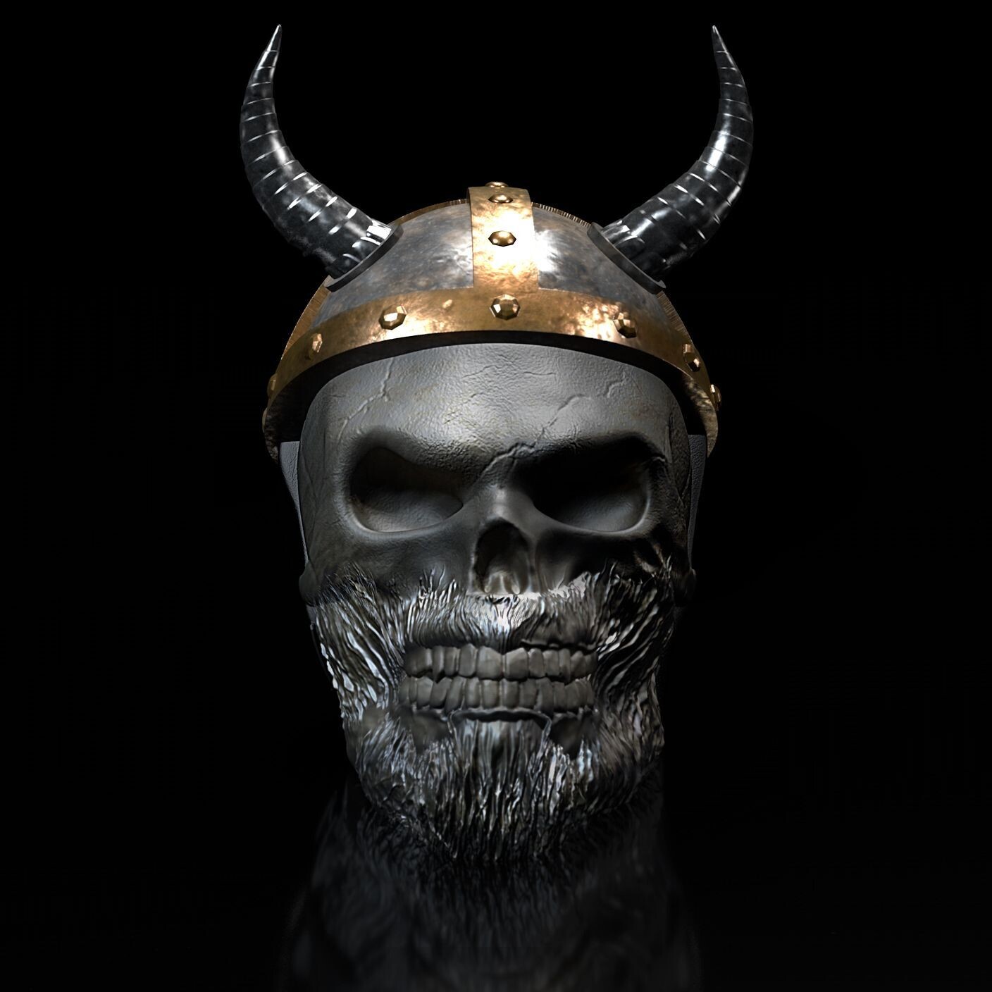 ​Skull - Viking with Helmet and Horns- 3D Print Model Viking-Skull I as a special decoration piece High-Polygon