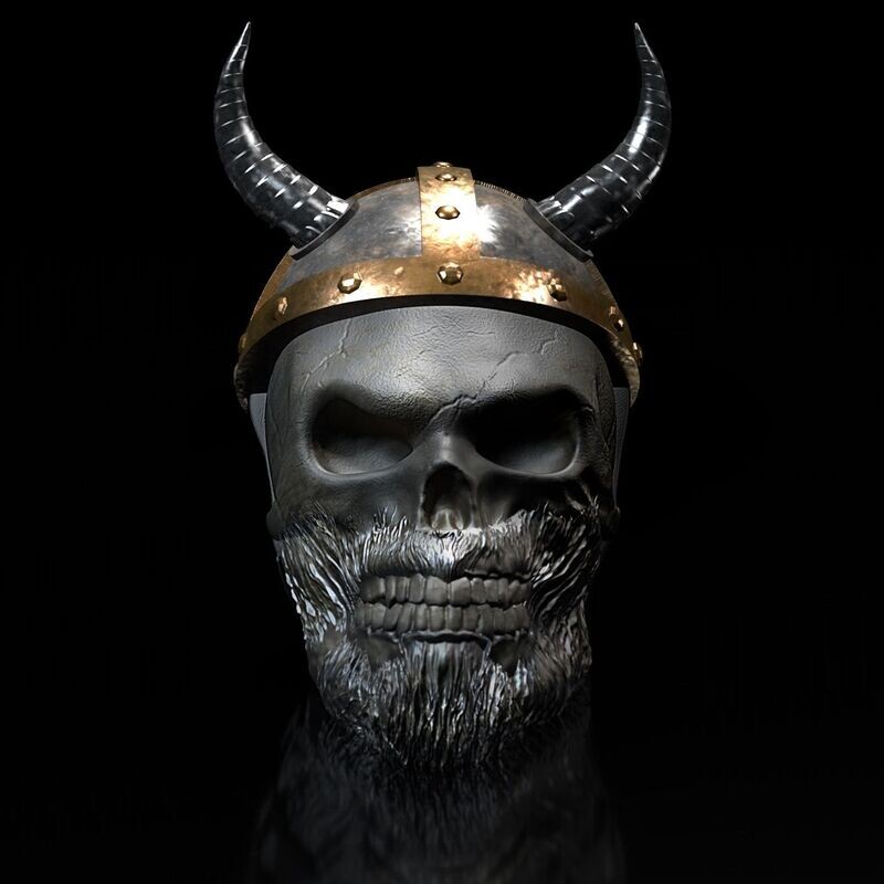 ​Skull - Viking with Helmet and Horns- 3D Print Model Viking-Skull I as a special decoration piece High-Polygon