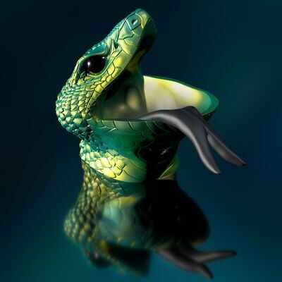 Snake Fantasy with Tongue - STL 3D Printing Model- Thread Eater, Storage, Table Trash Can​- High-Polygon