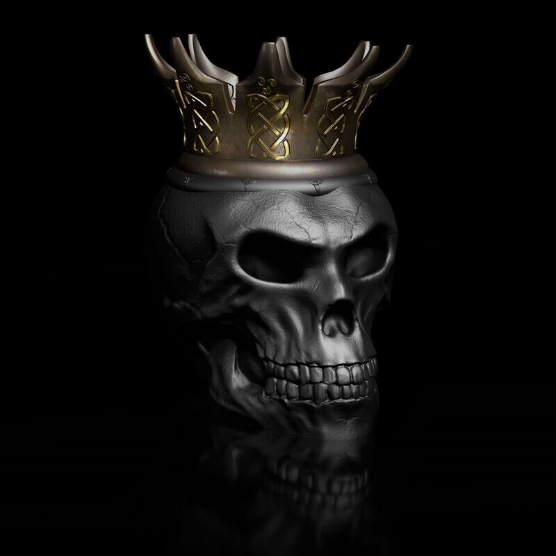 Skull - King with Crown - King Skull - STL 3D Print Model - 2 print parts - High-Polygon