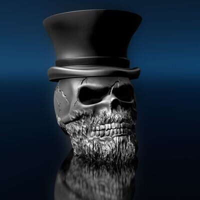 Skull with beard and top hat, hollow inside or solid 3D model file, with 2 variants