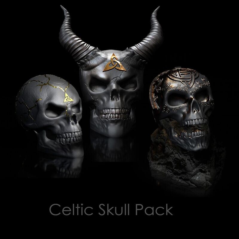 ​Celtic Skull 3-Pack II 3D Print Models High-Polygon