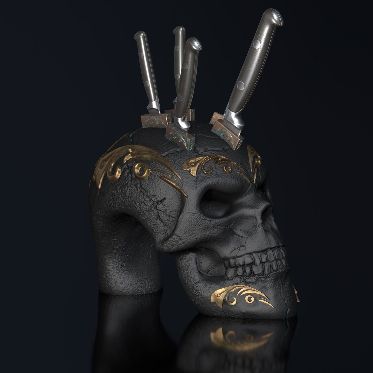 Skull Knife Block  3D Model - Print File