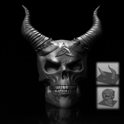Totenkopf Celtic Skull III with horns 3D Ausdruck