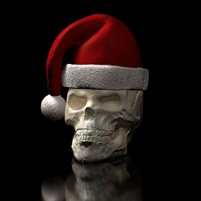 Skull with Christmas cap hat removable hollow inside, eyes closed 3D print model