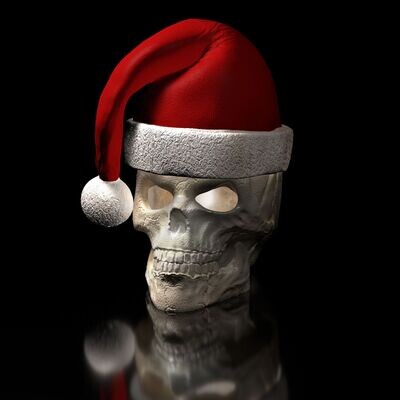 Skull with Christmas cap hat removable hollow inside, eyes open, 3D print model