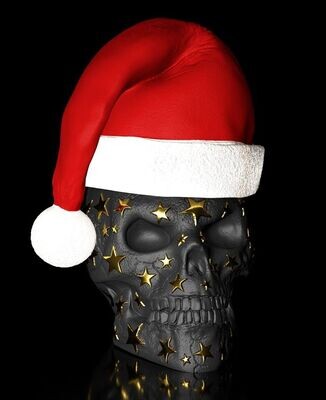 Skull with Christmas cap hat removable hollow inside, eyes closed