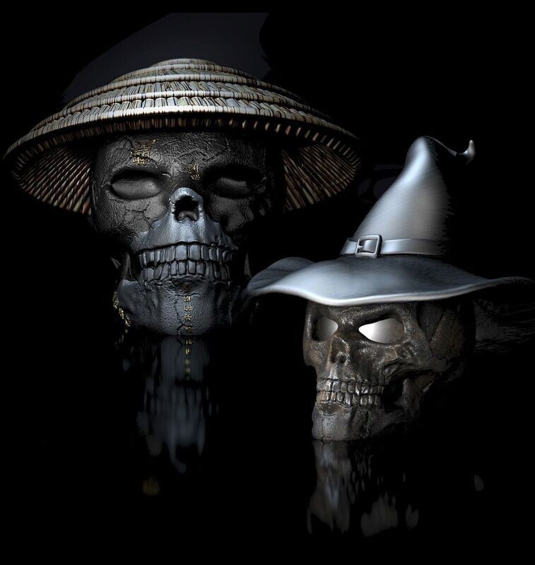 2er pack - 30% discount- Skull - Rice Farmer & Witch with Hat Skull