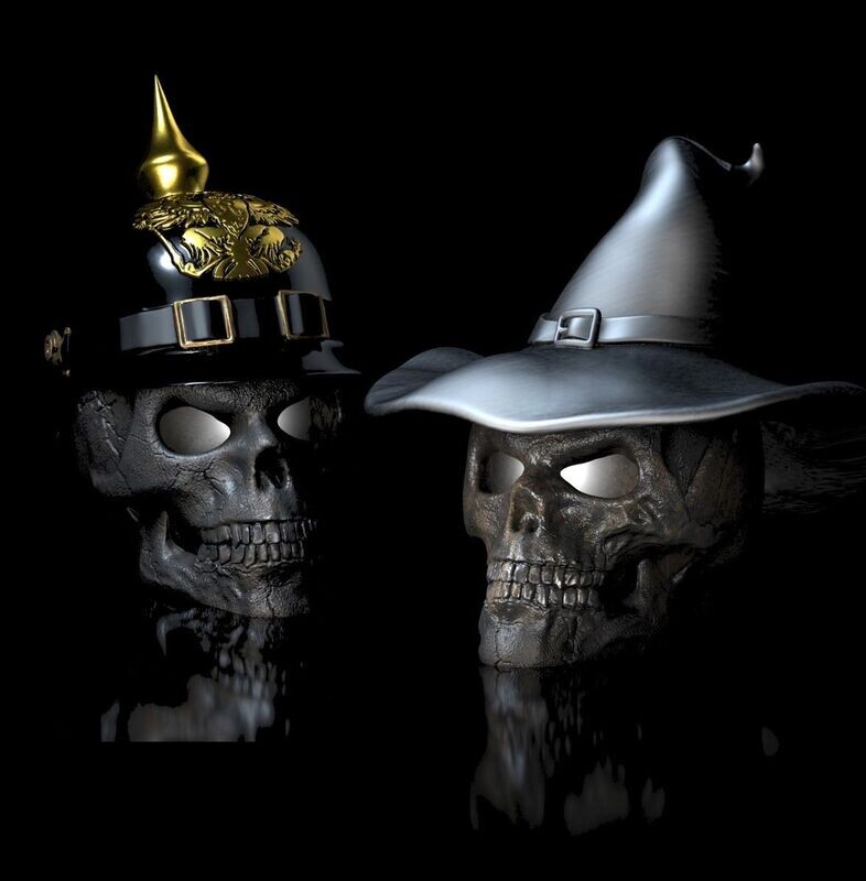 2-pack - 30% discount Skulls with witch hat and pickelhaube