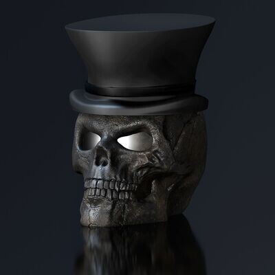 Skull with top hat, hollow inside with open eyes - 3D print model