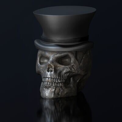 Skull with top hat - hollow inside, eyes closed - 3D print model