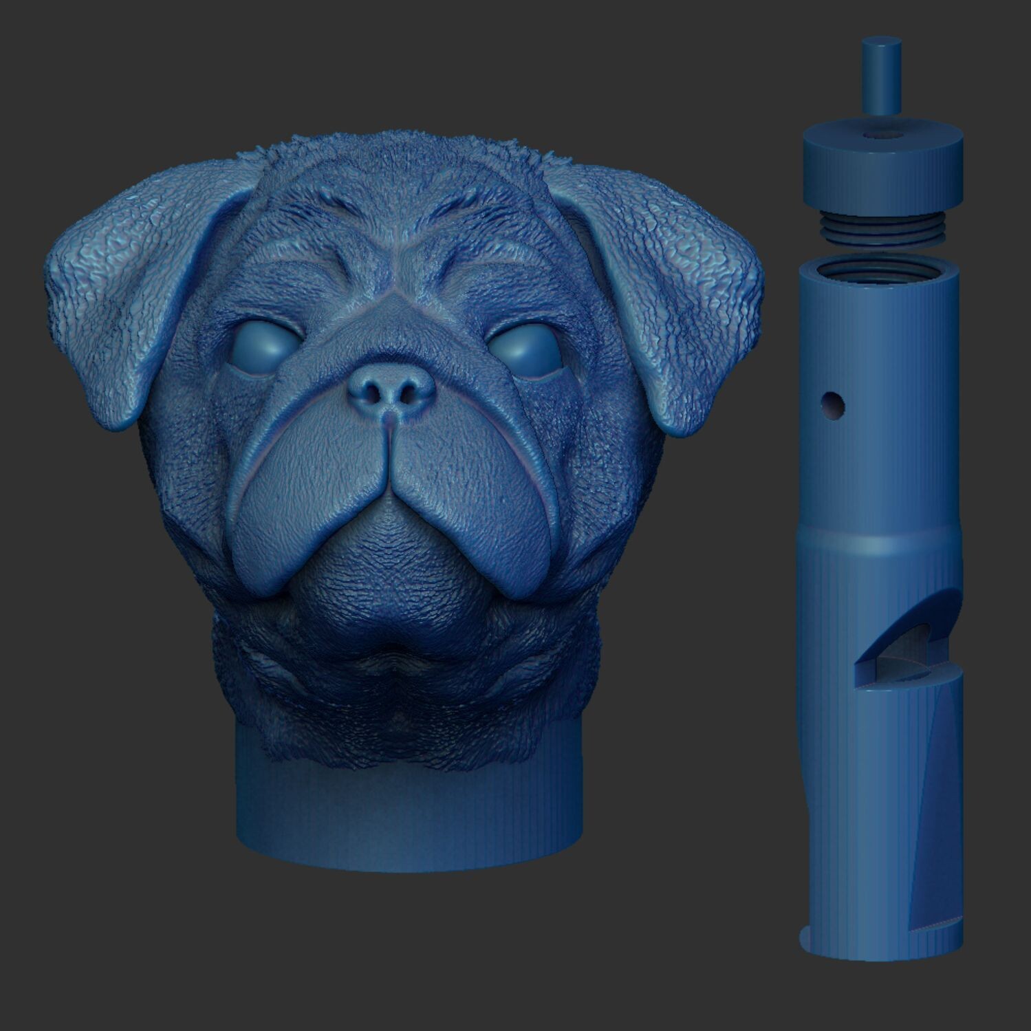 Hundepfeife - Kopfmotiv Mops  - 3D Druck Modell