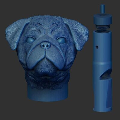 Hundepfeife - Kopfmotiv Mops - 3D Druck Modell
