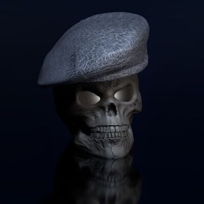 Skull with Scottish cap - eyes open, hollow inside - 3D print model