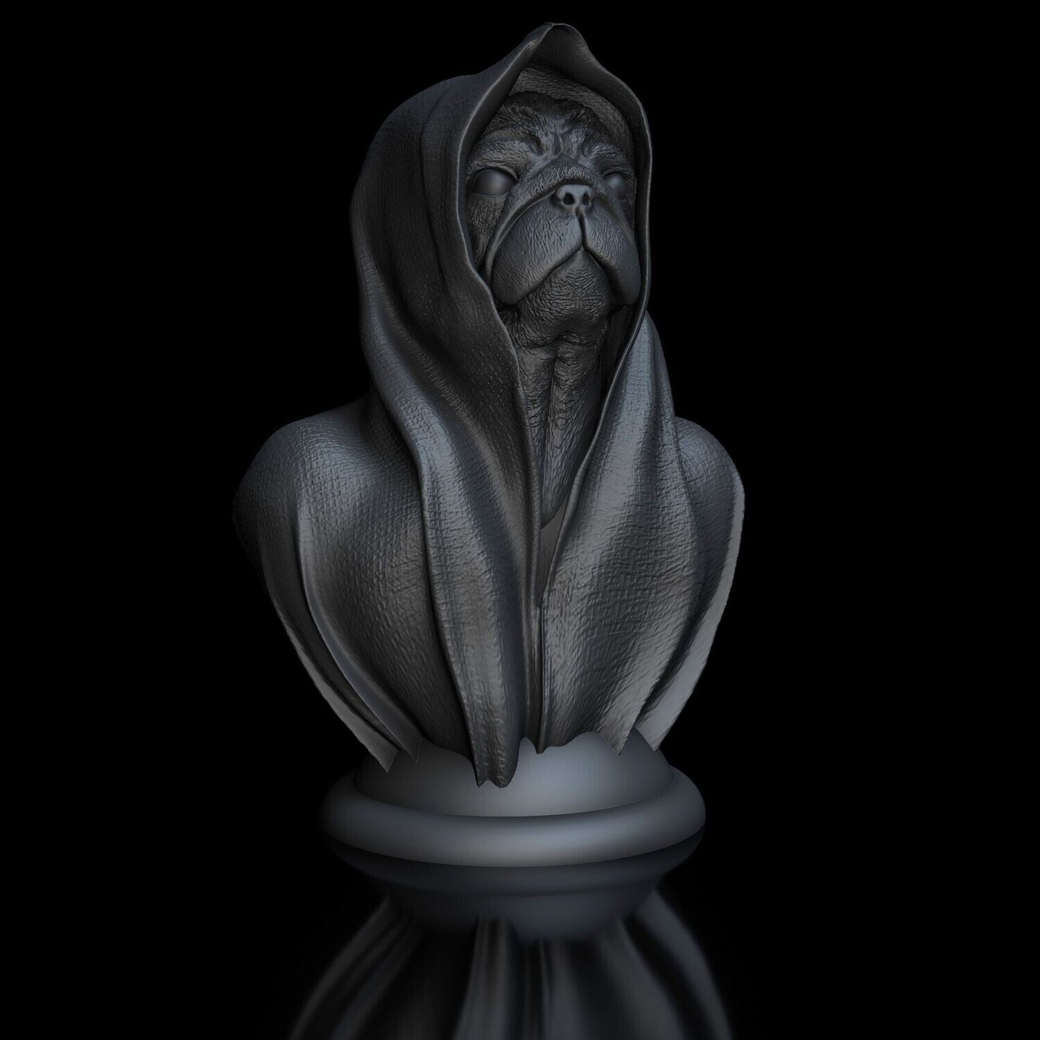 Mops- mit Umhang Büste, Sockel  - 3D Modell Datei