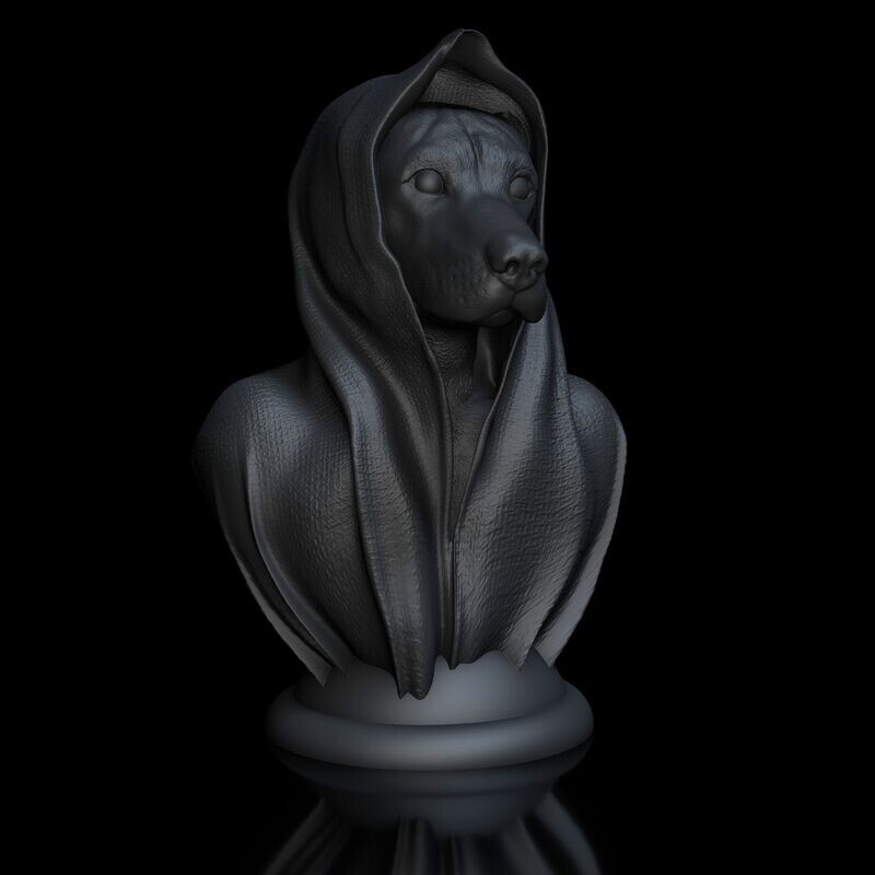 Rhodesian-Ridgeback-mit Umhang,  Büste, Sockel  - 3D Modell Datei